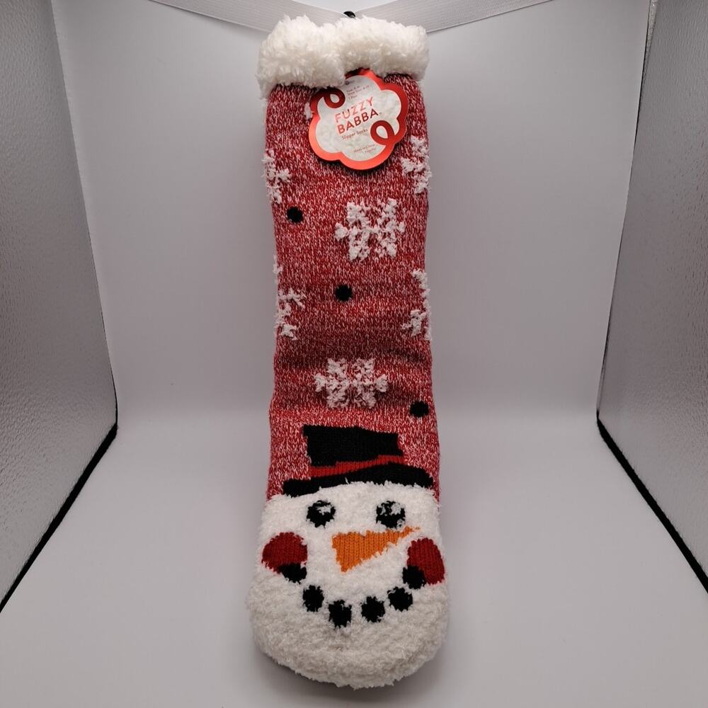 NWT Fuzzy Babba Slipper Socks Womens Size 9-11 Shoe Size 4-10 Snowman Winter